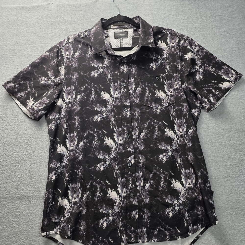 7Diamonds Men 4 Way Stretch Short Sleeve Button Down Shirt Abstract Black Grey M